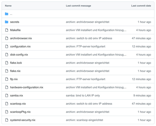 screenshot of a directory containing a bunch of .nix configuration files of a NixOS VM