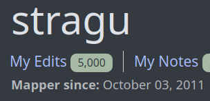 screenshot of my profile on OSM, showing my changeset counter at a nice, round 5000. Also: I created my account in 2011. I feel quite old.