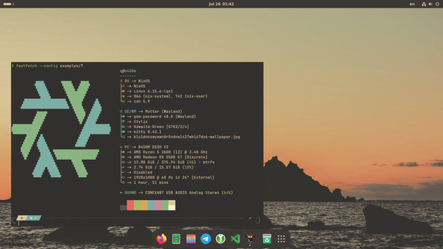 Скриншот системы NixOS с оболочкой GNOME