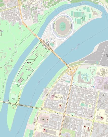 GIF animé d'une carte OpenStreetMap. L'ile de Rungna au milieu du fleuve Taedong qui traverse Pyongyang.

Première image : L'ile, les routes et les bâtiments sont présents.

Deuxième image : De nombreux détails apparaissent sur l'ile comme des zones d'herbes, d'arbres, des barrières, des chemins !